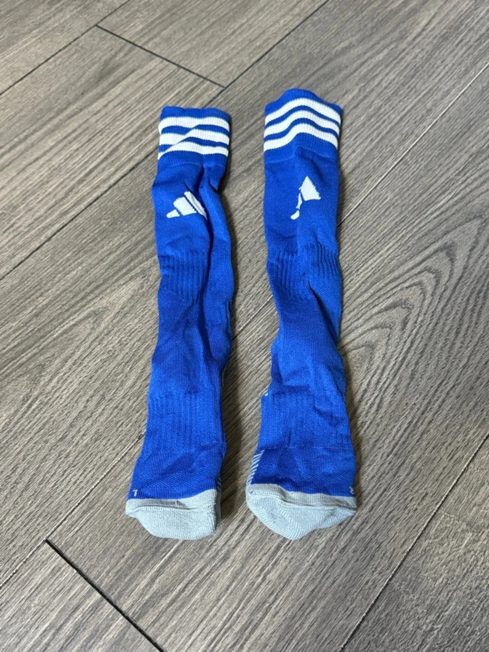 adidas Blue Athletic Kids Soccer Socks with White Stripes